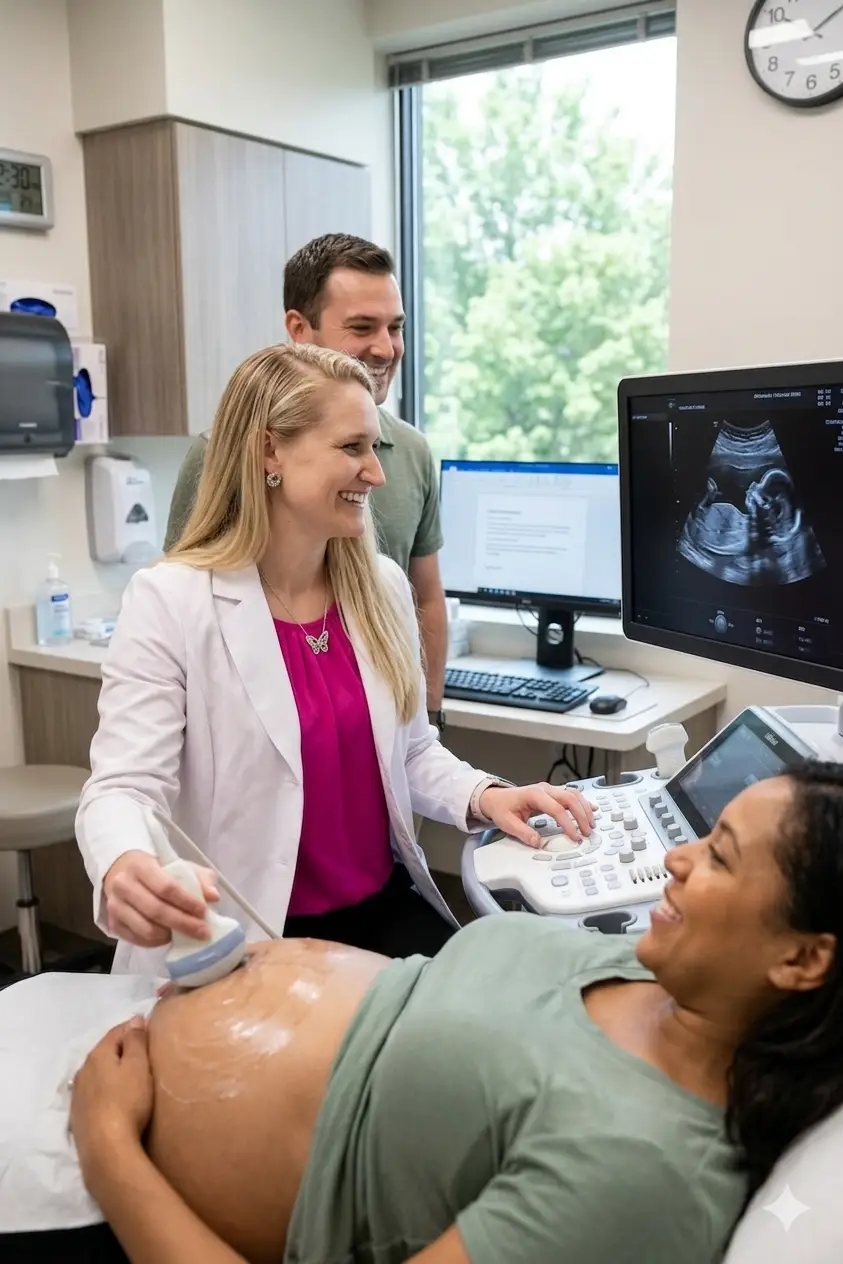 Dr. Gibby performing prenatal ultrasound at Inspire OBGYN in Winter Springs, FL